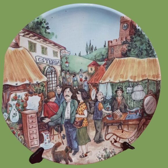 Brunelli Market Scene Italian Plates set of 2 - Picture 5 of 7